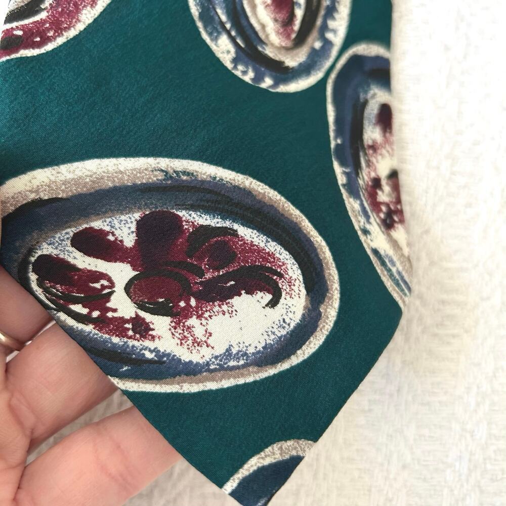 Vintage Halston Italian Silk Tie Teal Paisley - Picture 4 of 6